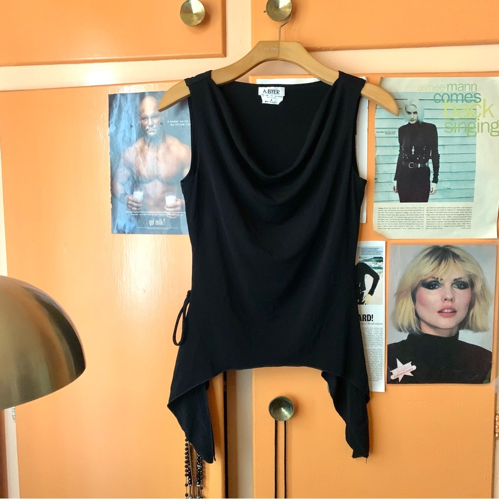A. Byer Black Asymmetrical Slouch Blouse Tank Top